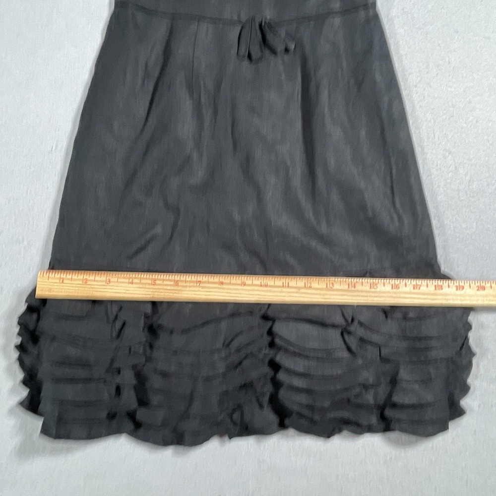 Taylor Nordstrom Linen Shift Dress Women Size 2 Ruffle Black Minimalist - Picture 10 of 15